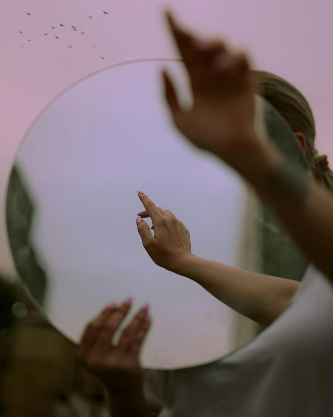 person practicing speech in mirror