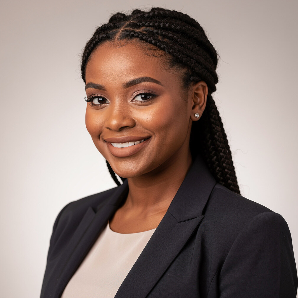 Professional headshot of a young woman with braided hair